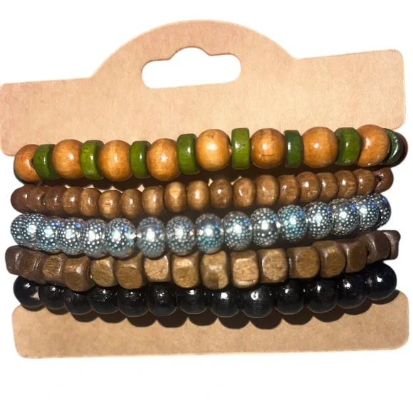 96. MEW 5 Piece Stackable Beaded Bracelet Set - Picture 2 of 2